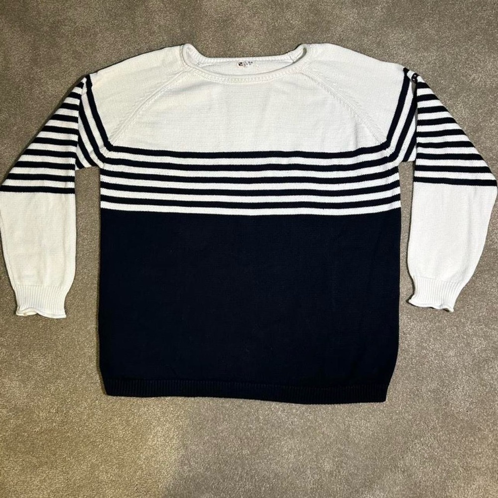Batela 100% Cotton Navy and White Striped Rollneck Sweater size 50